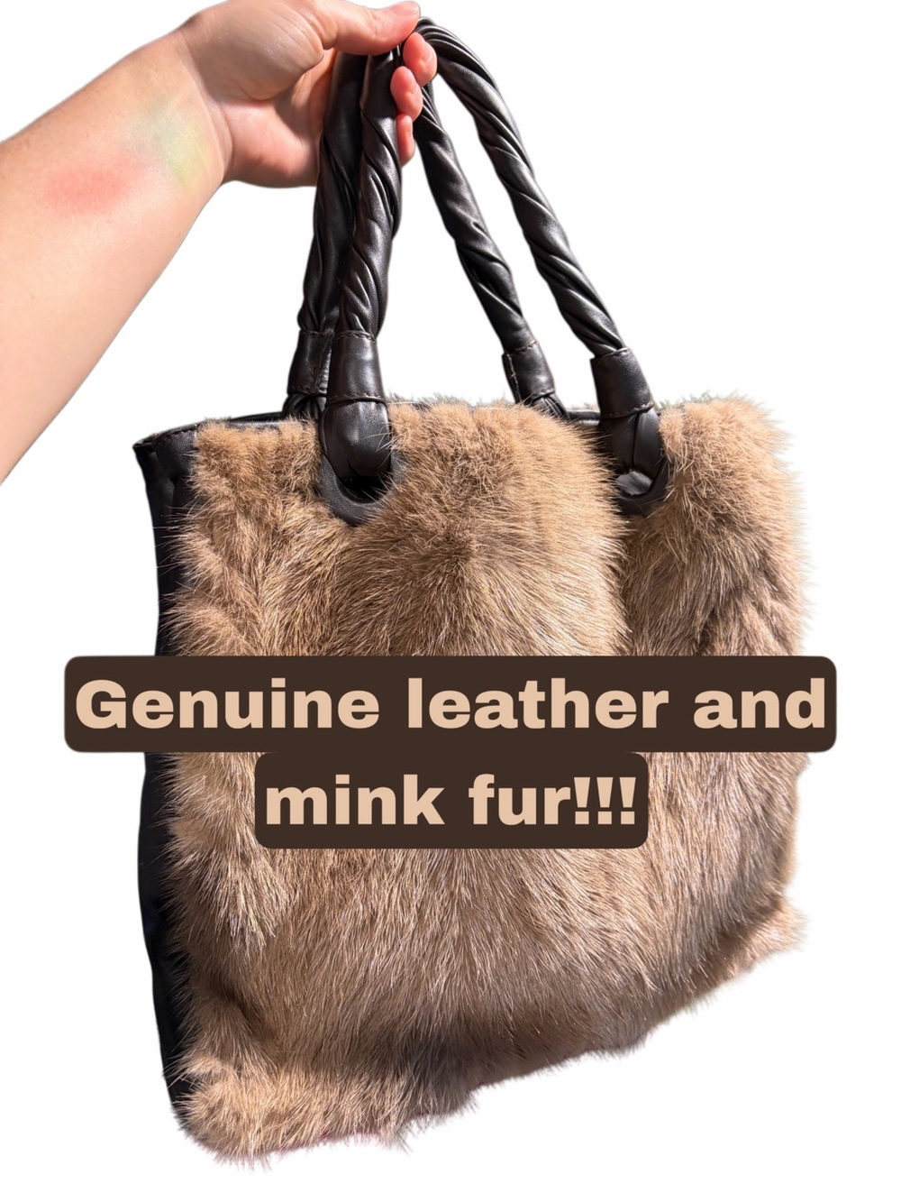 Paolo Masi genuine leather and mink fur purse